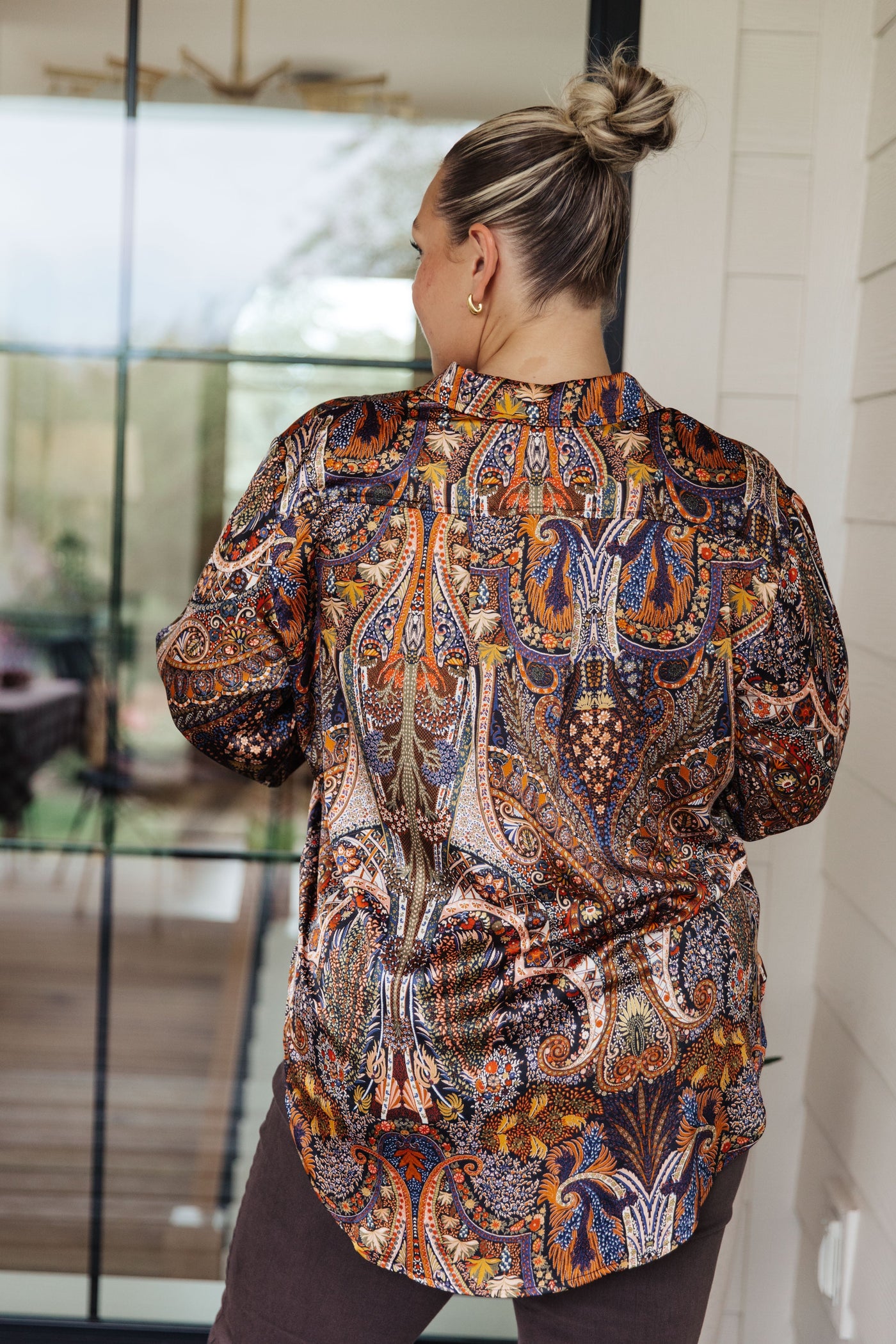 Brand Collab Along For the Ride Paisley Print Button Down Blouse