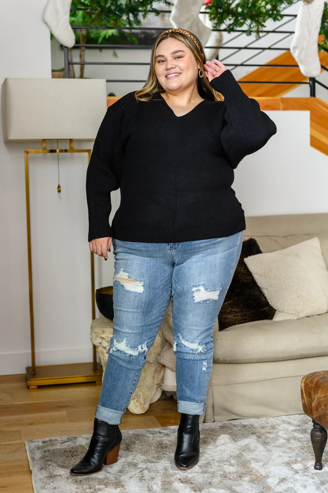 Brand Collab Always Around V-Neck Sweater in Black