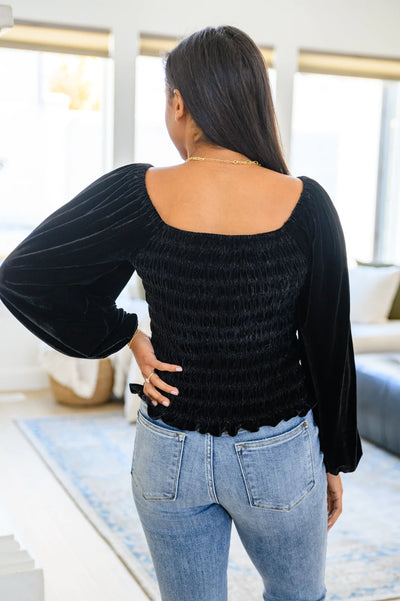 Brand Collab Believe In Miracles Smocked Velvet Top In Black