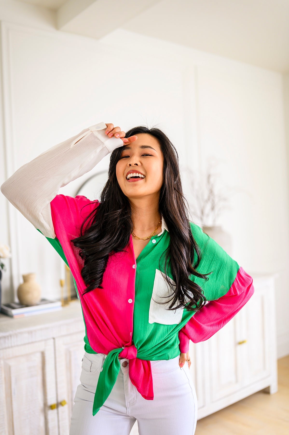 Brand Collab Capture the Day Two Toned Button Up Kelly