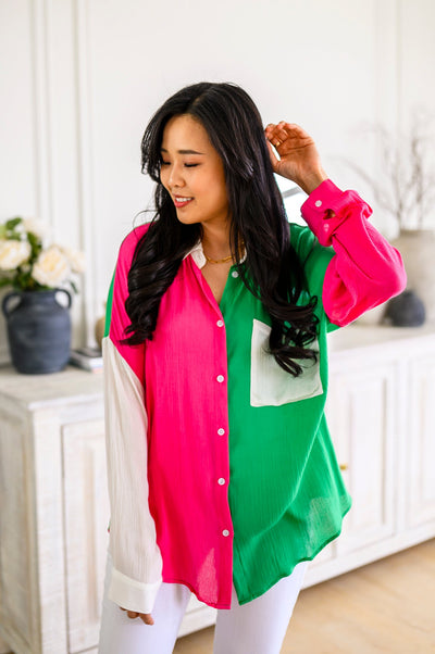Brand Collab Capture the Day Two Toned Button Up Kelly
