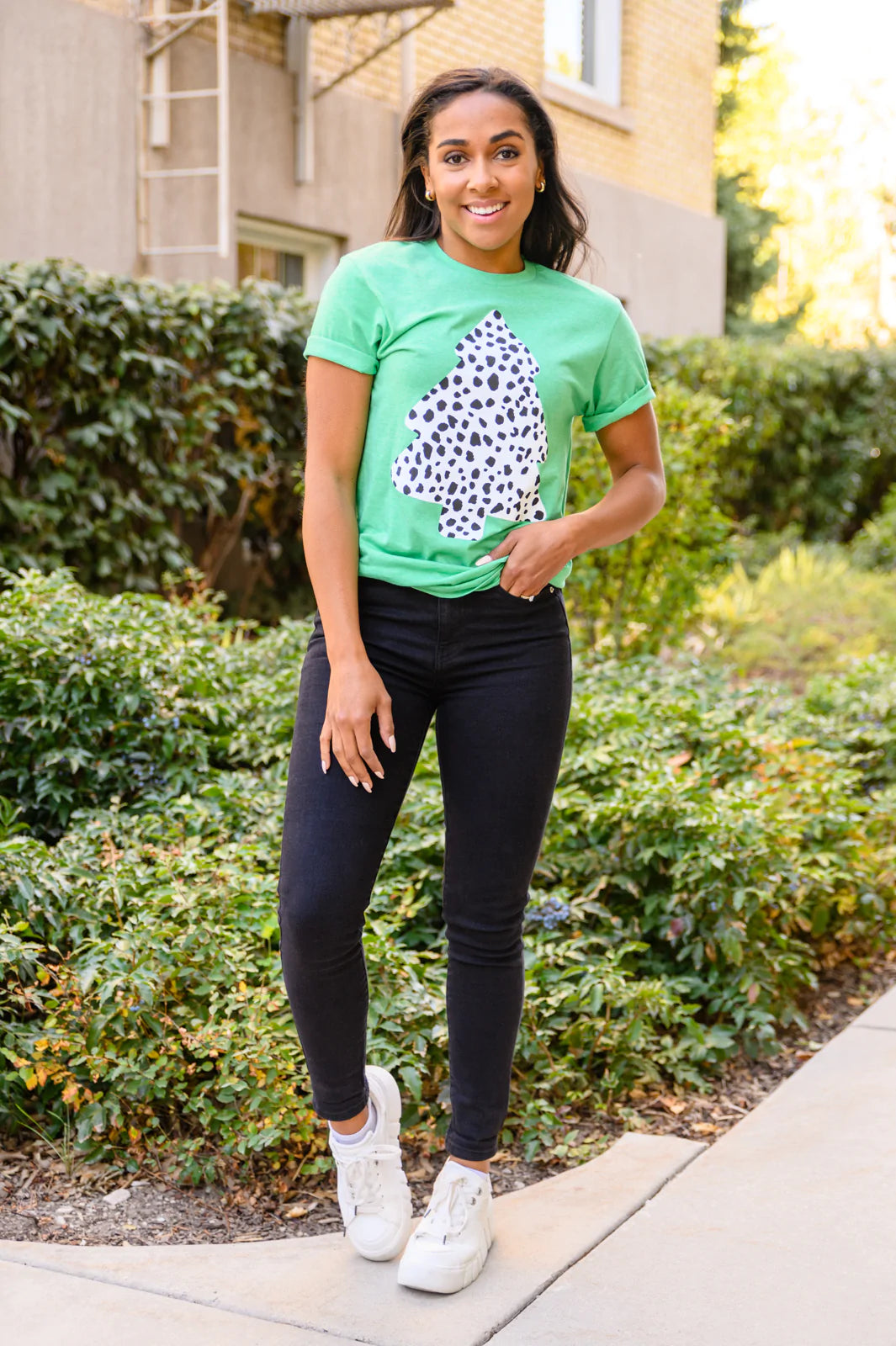Brand Collab Dalmatian Tree Graphic Tee in Kelly Green
