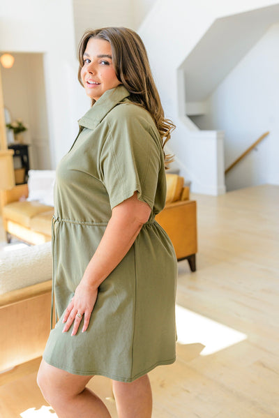 Brand Collab Darla Button Up Collared Dress in Olive