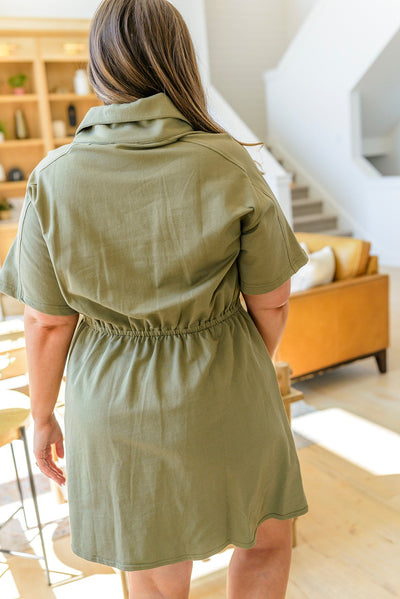Brand Collab Darla Button Up Collared Dress in Olive