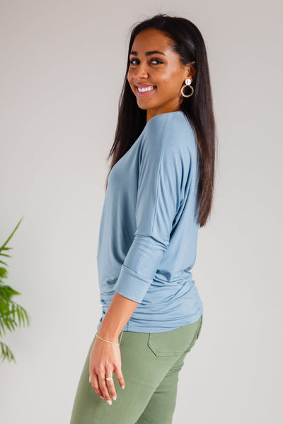 Brand Collab Daytime Boat Neck Top in Blue Gray