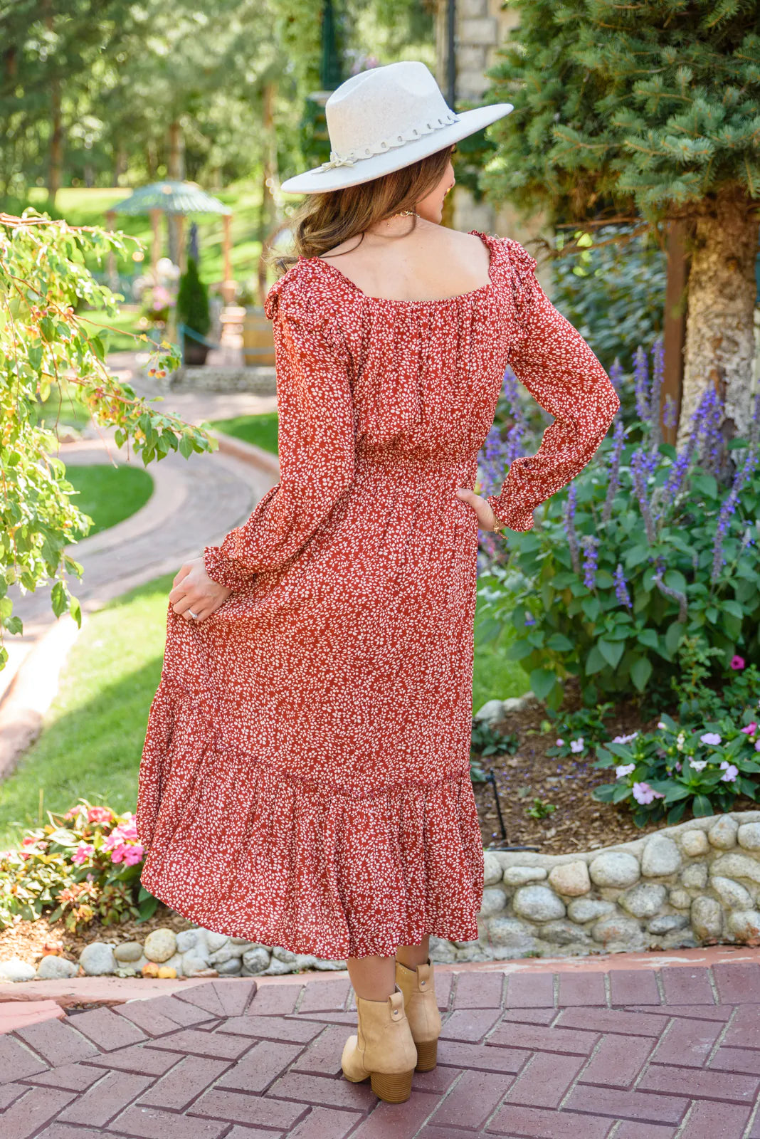 Brand Collab First Kiss Long Sleeve Maxi Dress In Rust