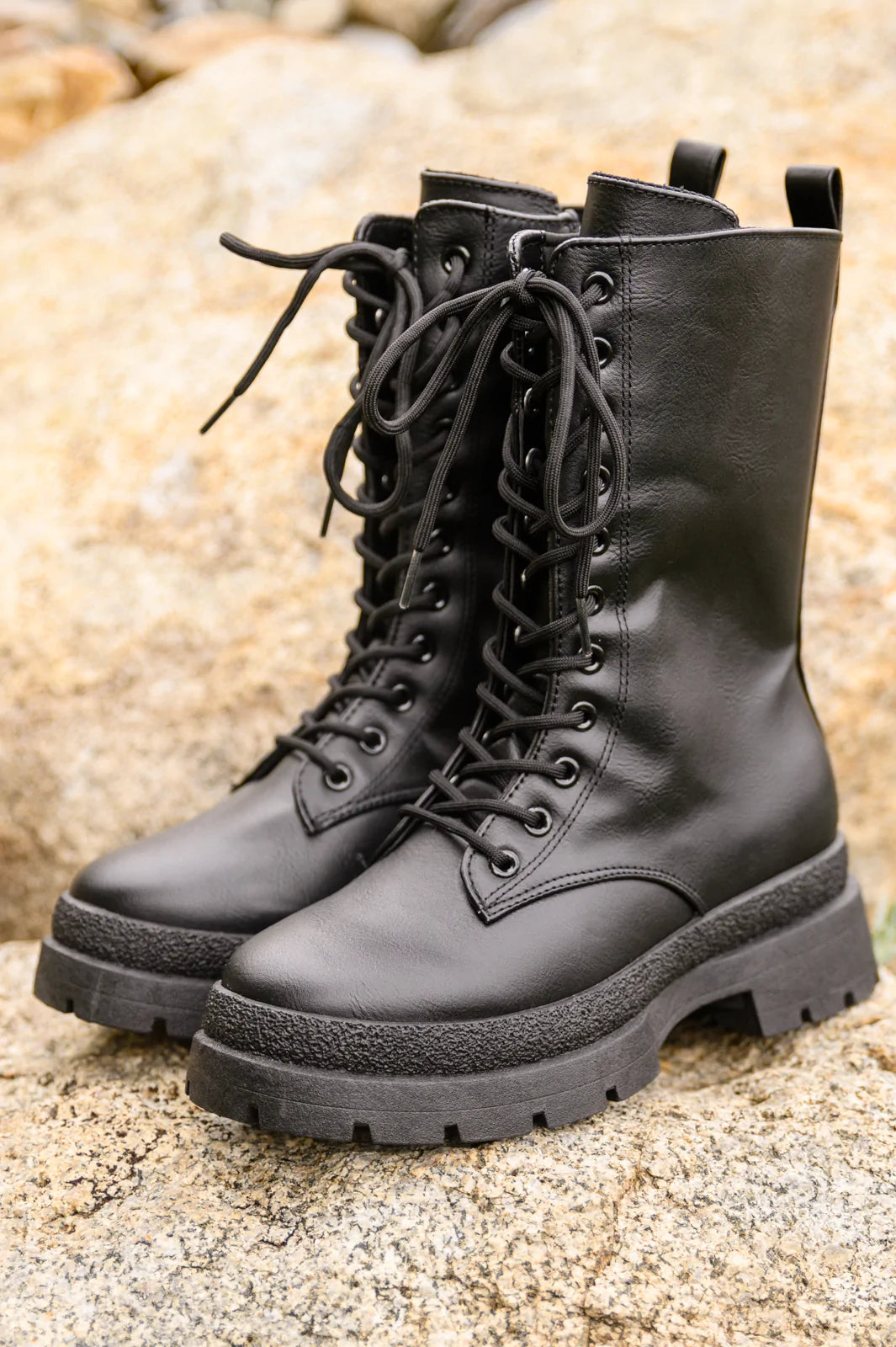 Brand Collab Fresh Feels Combat Boots In Black
