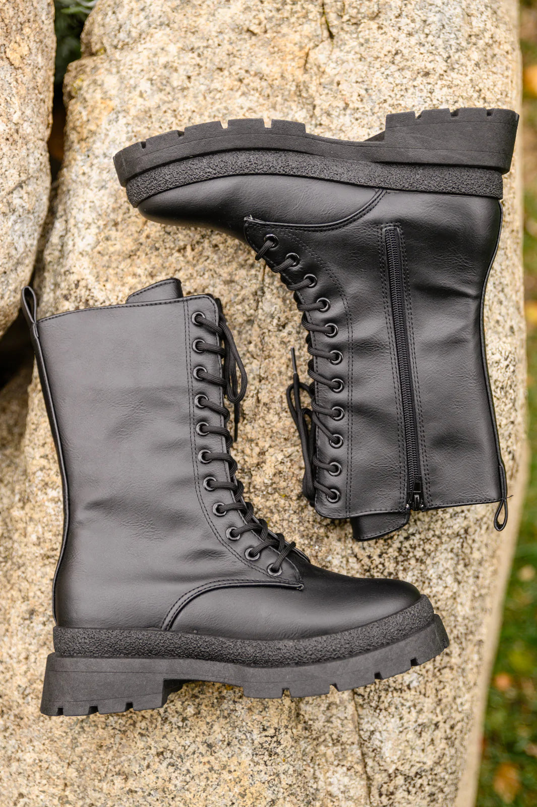 Brand Collab Fresh Feels Combat Boots In Black