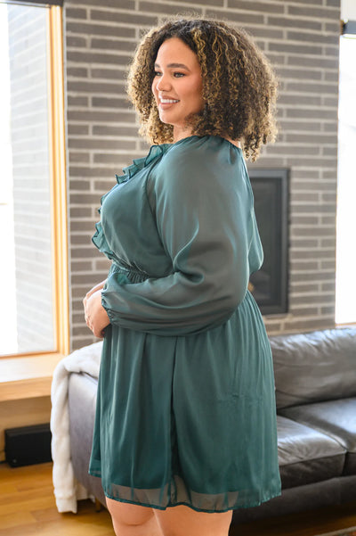 Brand Collab Brand Collab Front And Center Balloon Sleeve Dress in Green