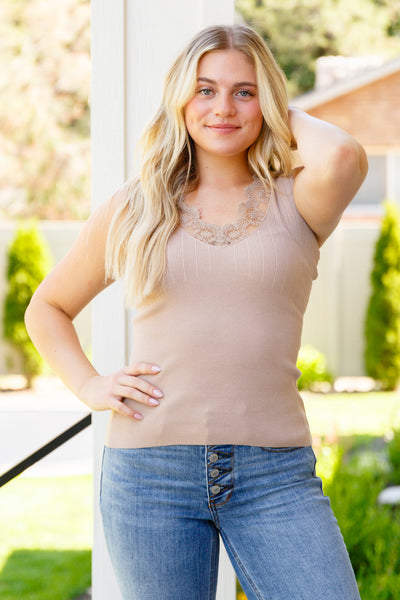 Brand Collab I Can Love You Better Lace Tank in Taupe