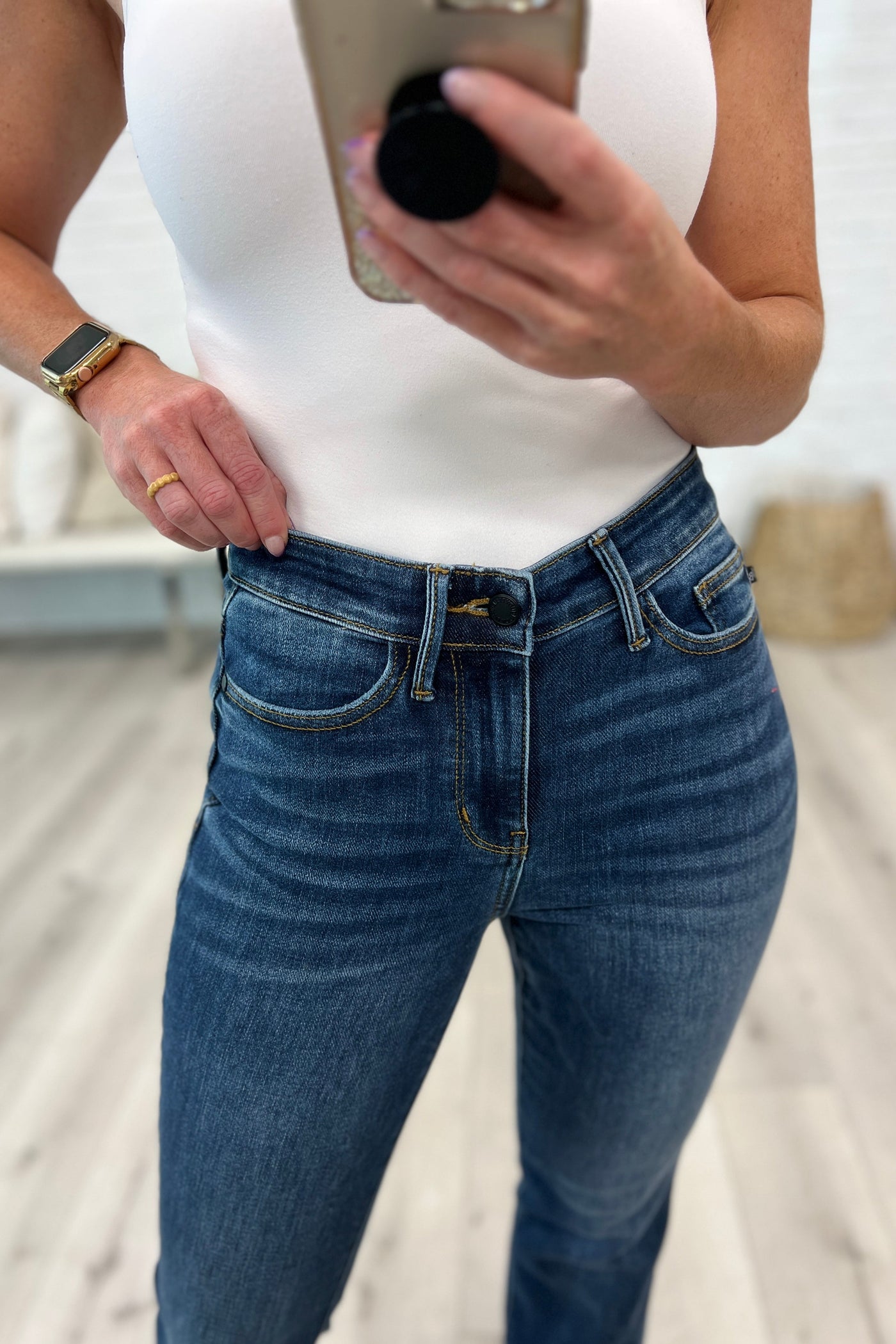 Brand Collab Josephine Mid Rise Raw Hem Bootcut Jeans
