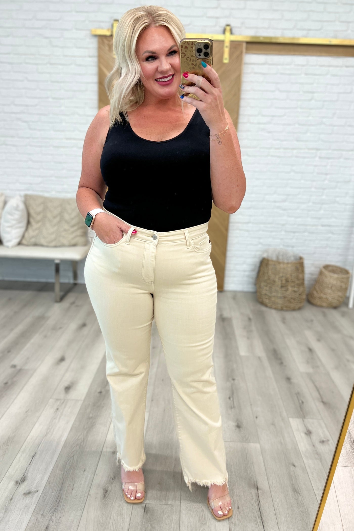 Brand Collab Alice High Rise Over Dyed 90's Straight Jeans in Light Khaki
