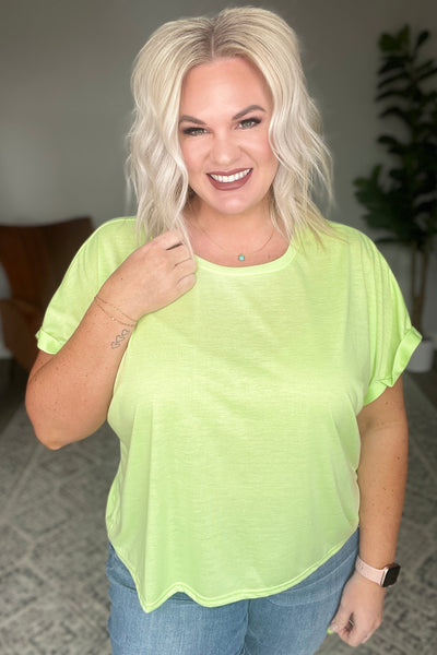 Brand Collab Round Neck Cuffed Sleeve Top in Lime