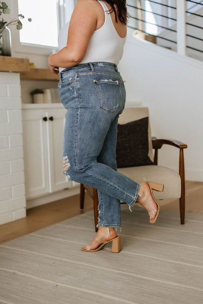 Brand Collab Josie Mid Rise Button Fly Boyfriend Jeans