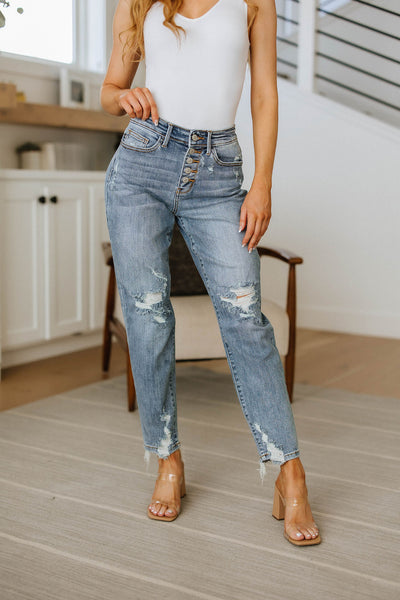 Brand Collab Josie Mid Rise Button Fly Boyfriend Jeans