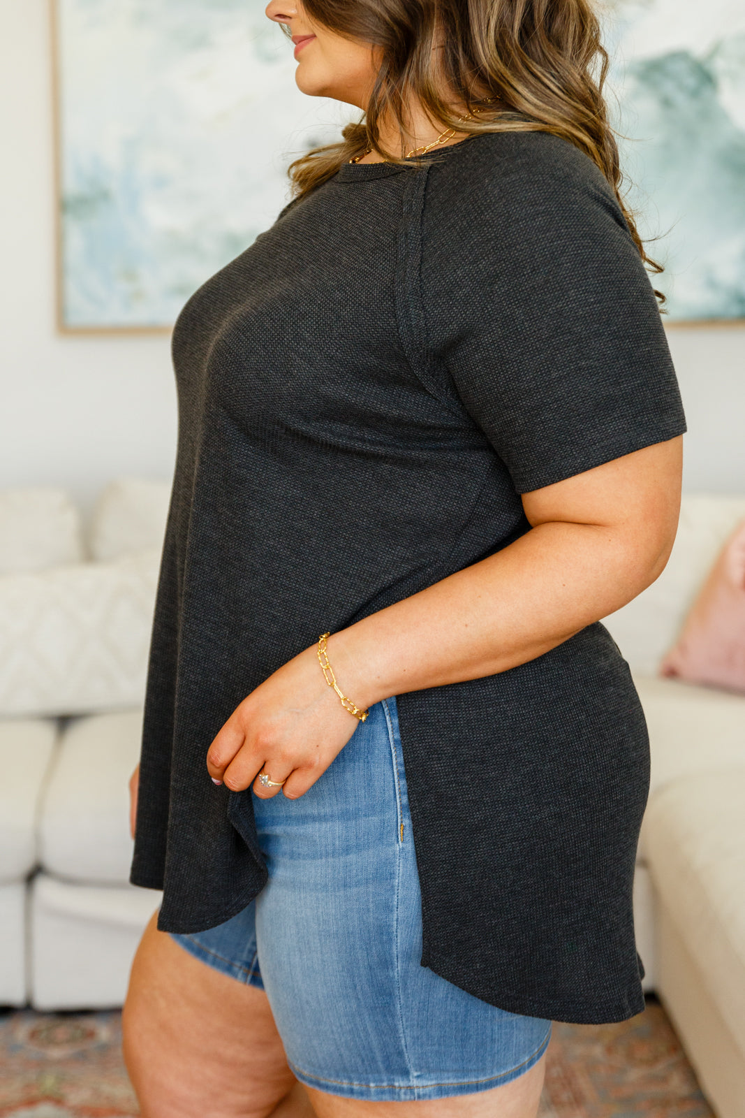 Brand Collab Kathleen Waffle Knit Top in Black