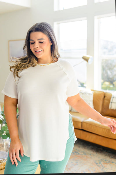 Brand Collab Kathleen Waffle Knit Top in Ivory