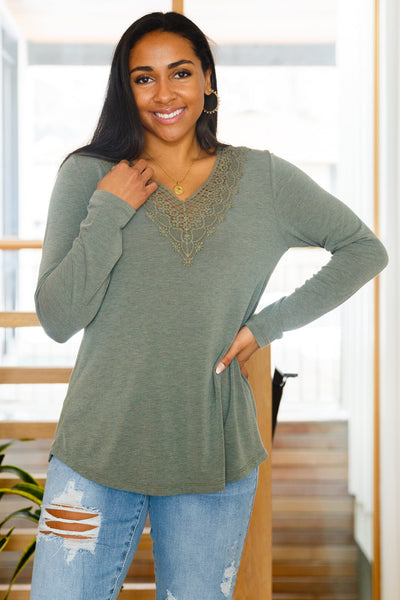 Brand Collab Lacey Long Sleeve V Neck In Olive