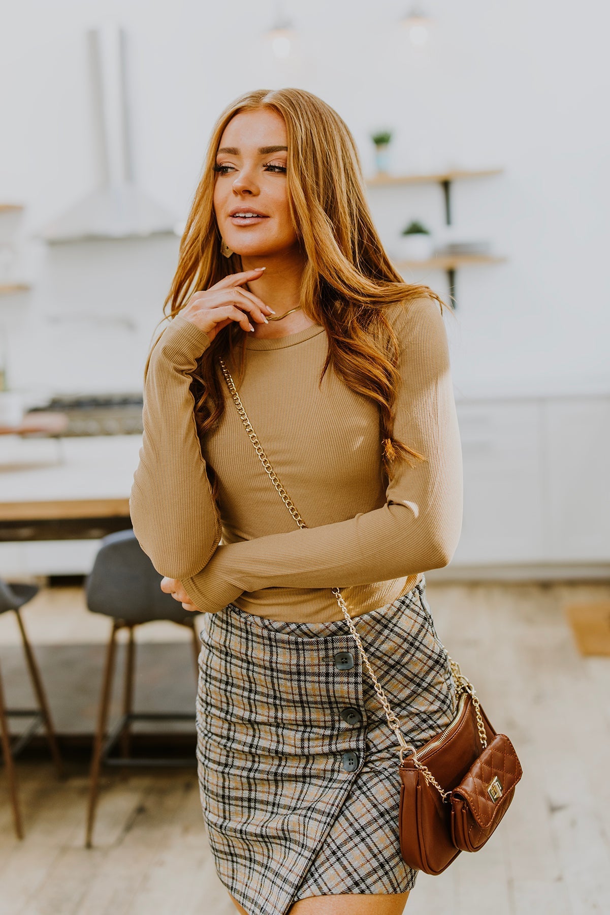 Brand Collab Hold Me Tight Ribbed Long Sleeve Top In Tan