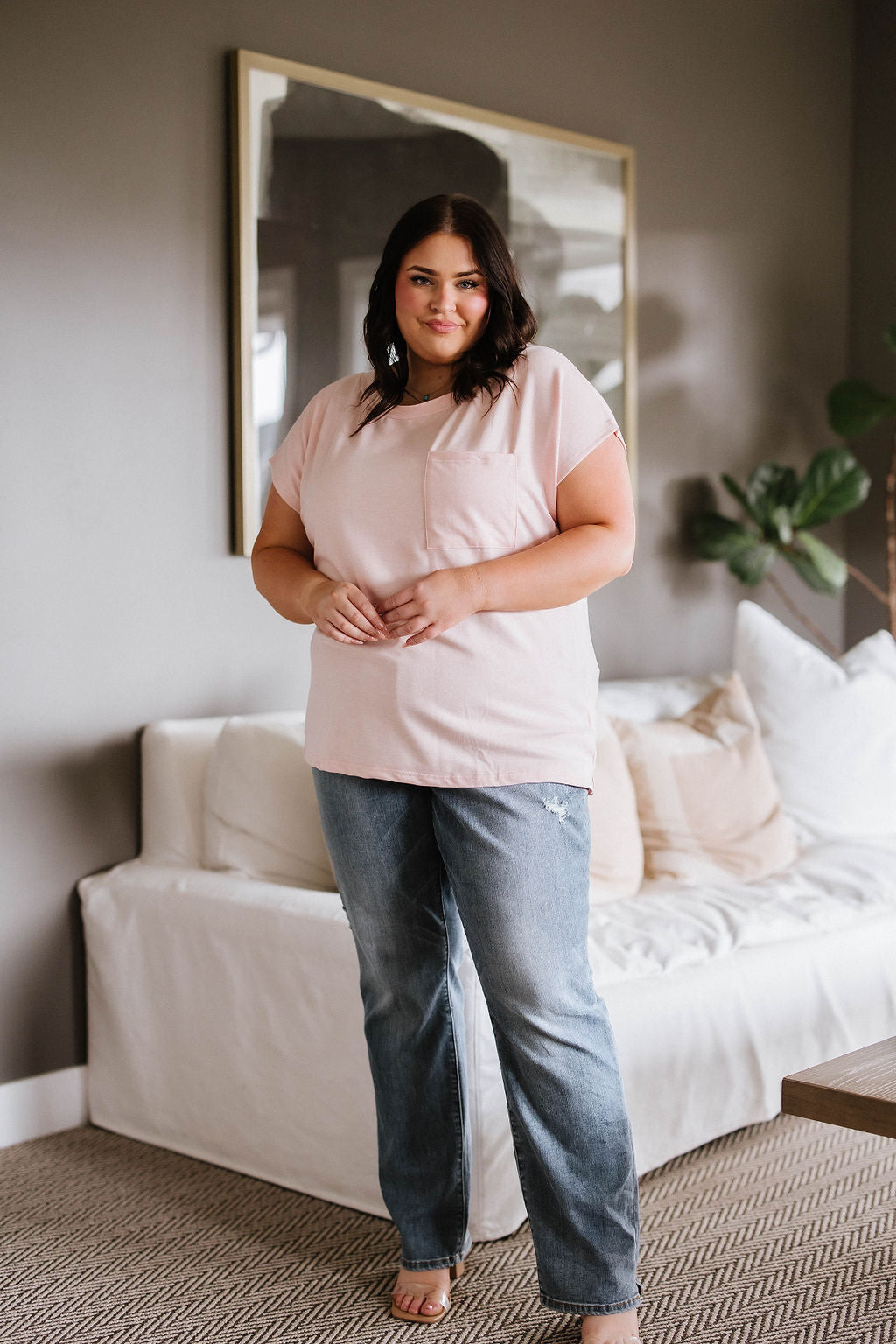 Brand Collab Tandy High Waist Slit Hem Straight Jeans