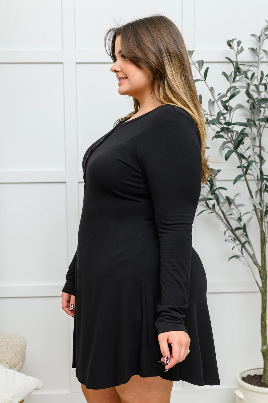 Brand Collab Brand Collab Long Sleeve Button Down Dress In Black