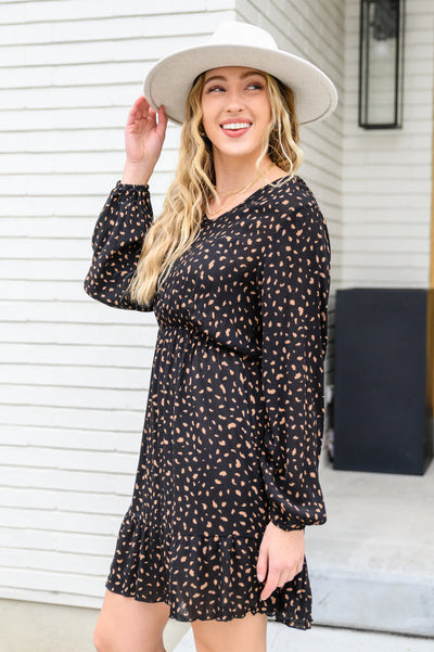 Brand Collab Make Your Happiness Long Sleeve Dress in Black