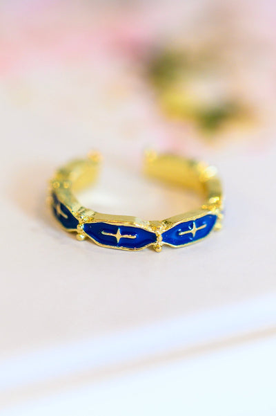Brand Collab Mariana Hand Crafted Blue Cross Ring