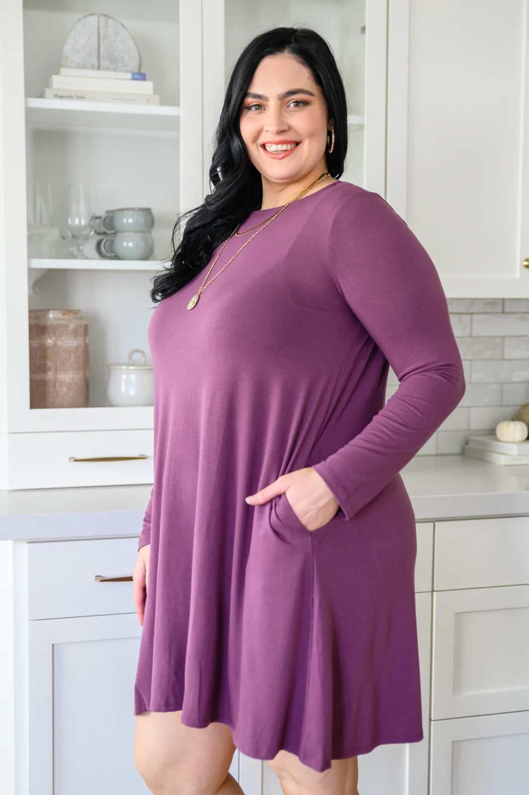 Brand Collab Brand Collab Most Reliable Long Sleeve Knit Dress In Plum