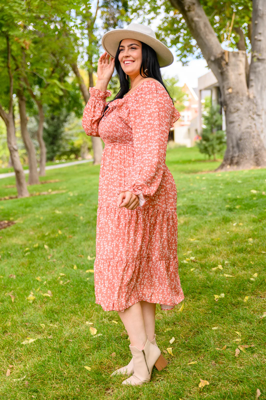 Brand Collab Brand Collab Now Is Your Chance Floral Midi Dress In Rust