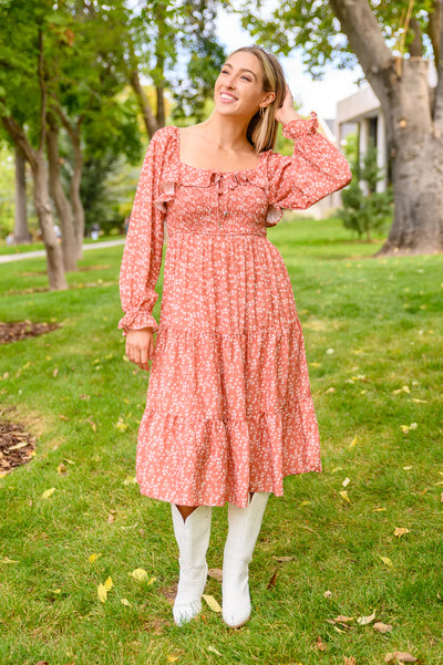 Brand Collab Brand Collab Now Is Your Chance Floral Midi Dress In Rust