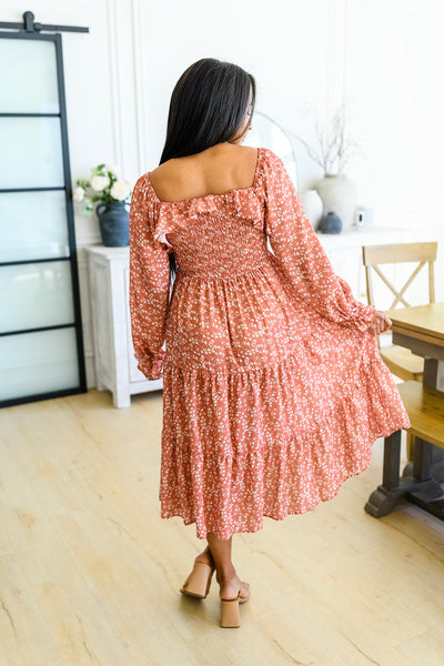 Brand Collab Brand Collab Now Is Your Chance Floral Midi Dress In Rust