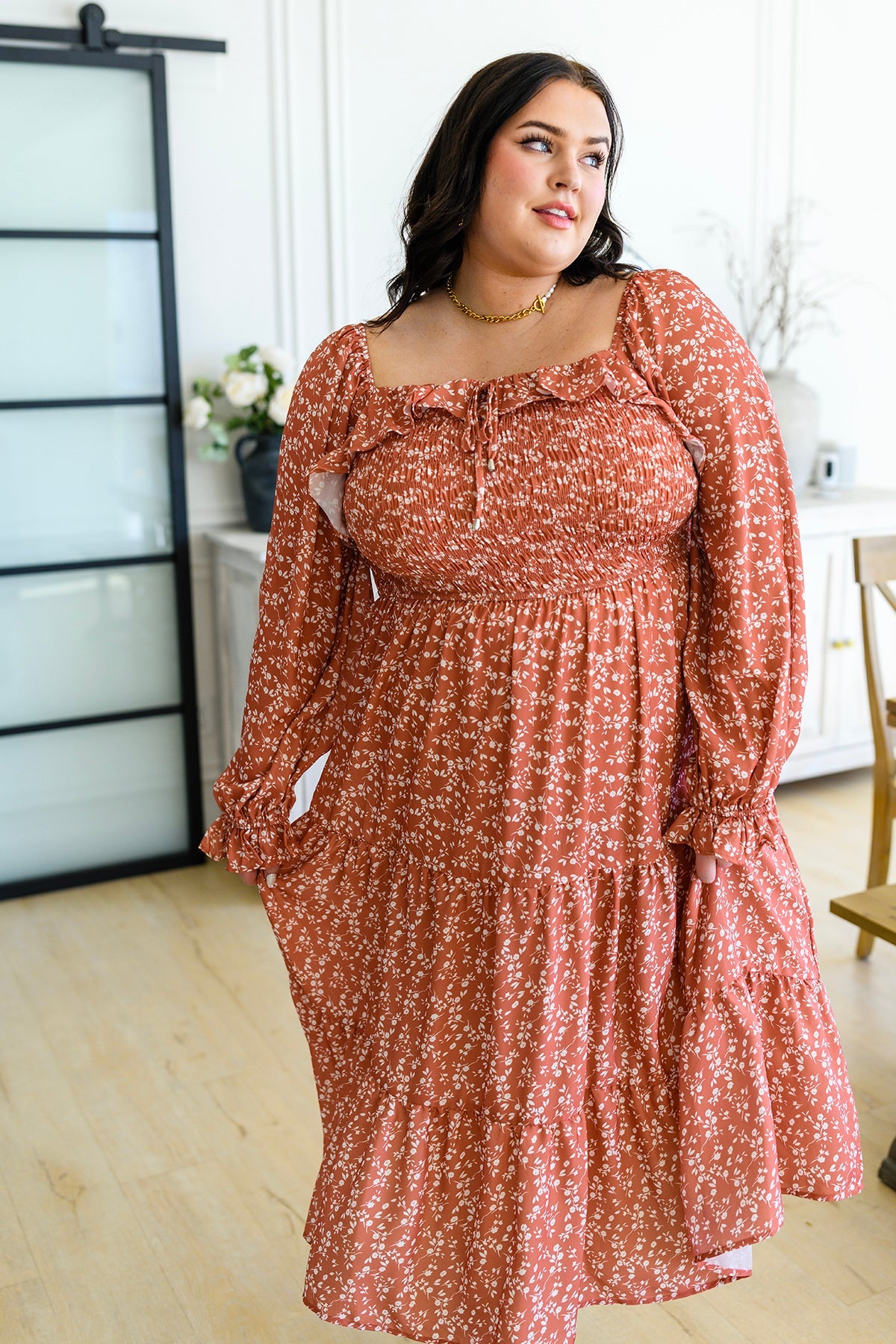 Brand Collab Brand Collab Now Is Your Chance Floral Midi Dress In Rust