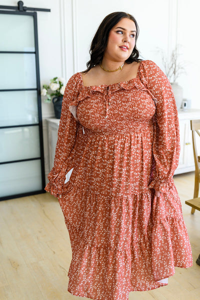 Brand Collab Brand Collab Now Is Your Chance Floral Midi Dress In Rust
