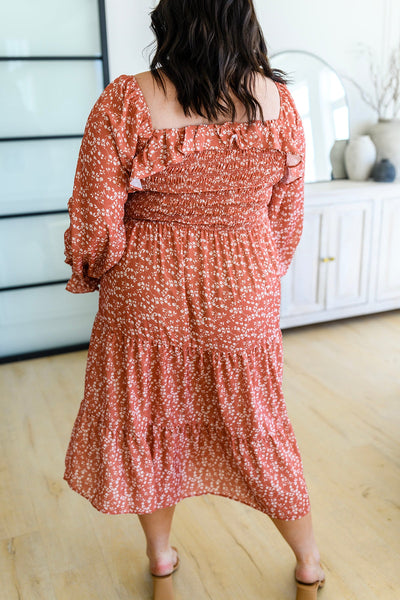 Brand Collab Brand Collab Now Is Your Chance Floral Midi Dress In Rust