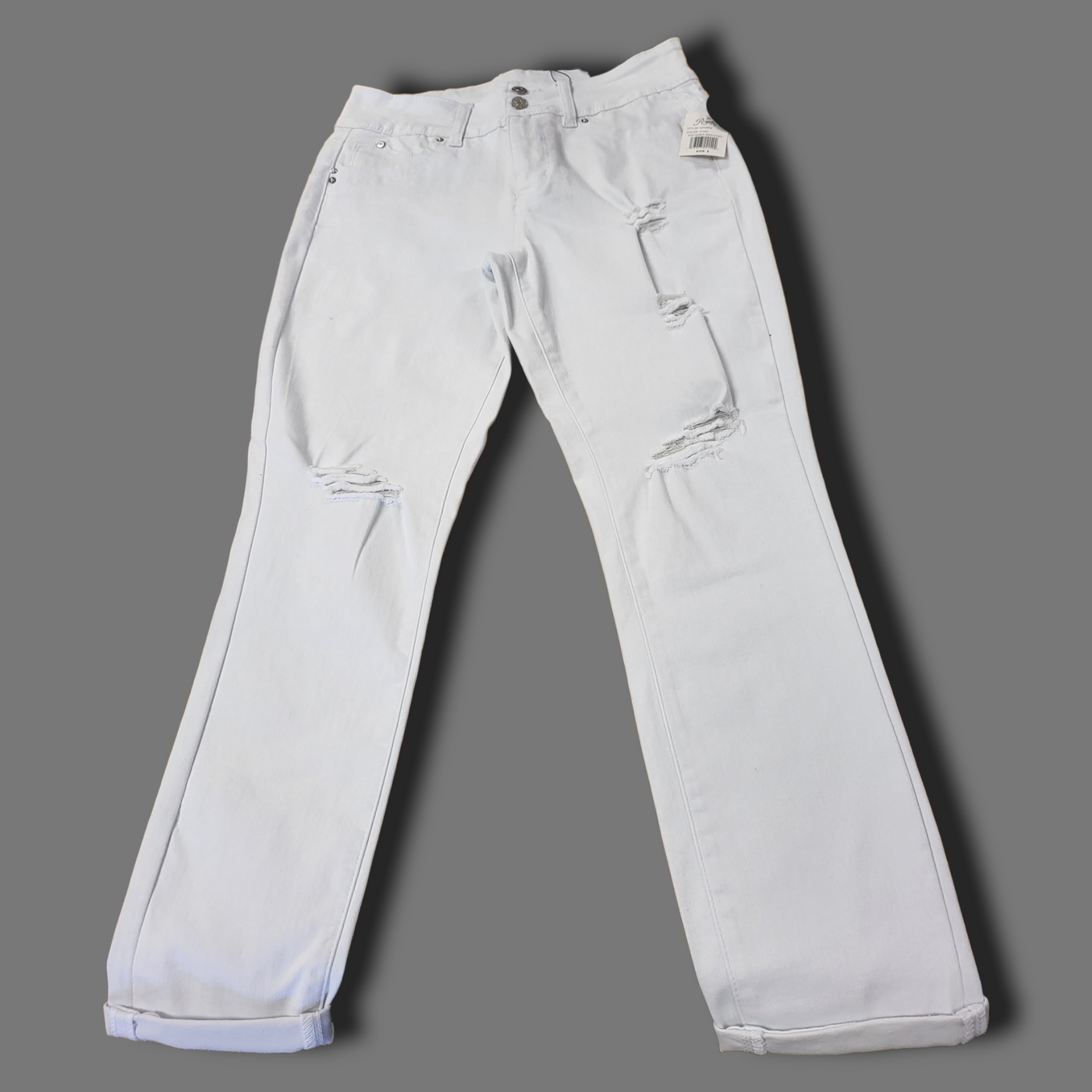 YMI White Mid-Rise Ankle Distressed Skinny Jeans