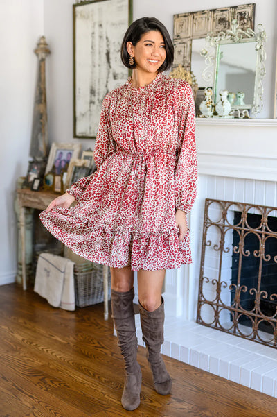 Brand Collab Rayven Animal Print Dress in Burgundy
