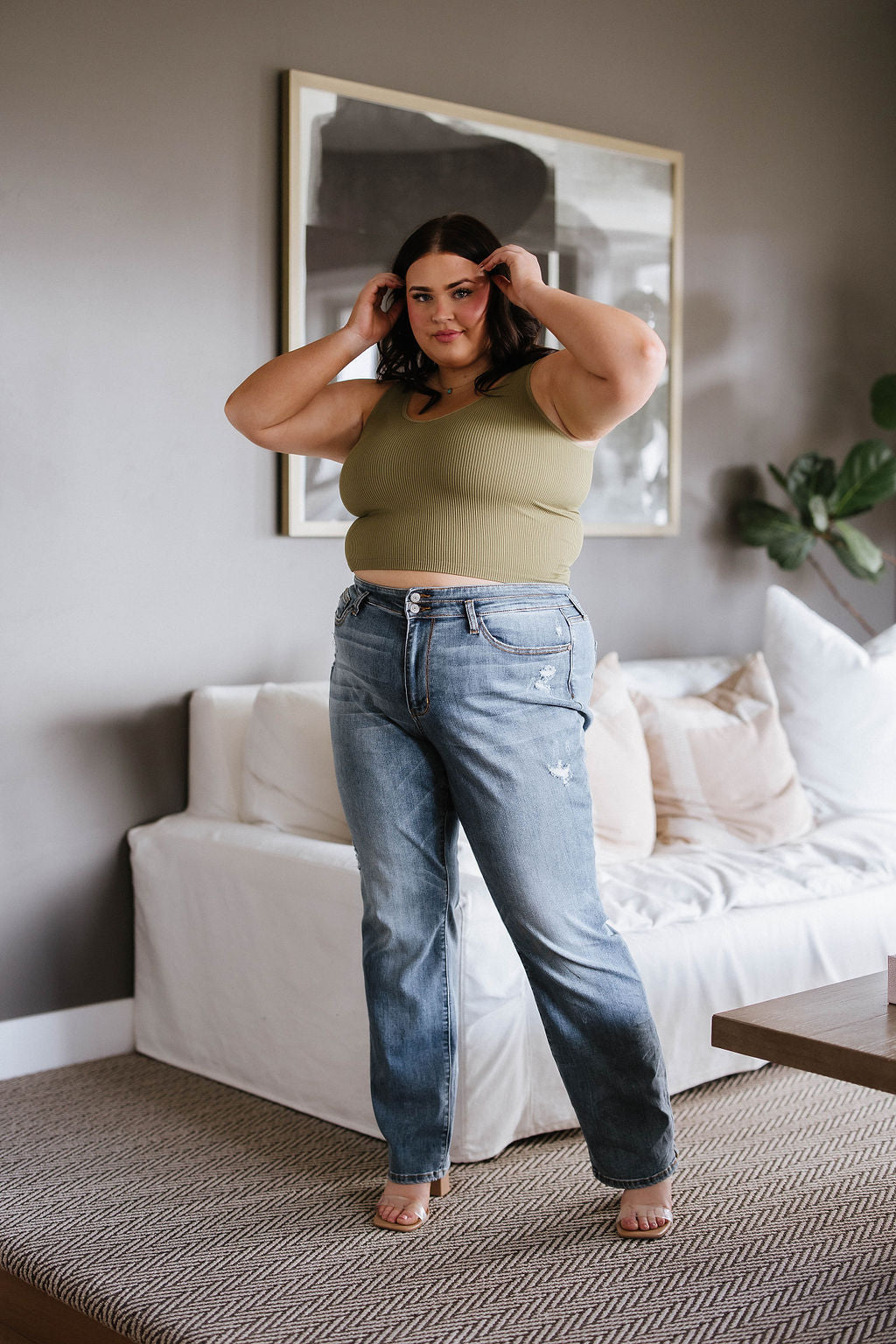 Brand Collab Tandy High Waist Slit Hem Straight Jeans