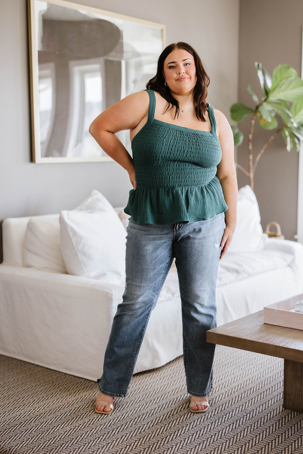 Brand Collab Tandy High Waist Slit Hem Straight Jeans