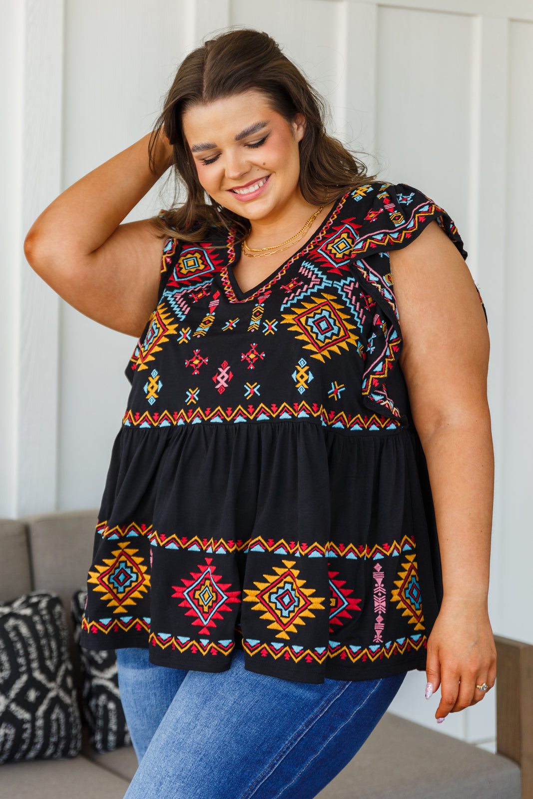 Brand Collab Sophia Embroidered Blouse in Black