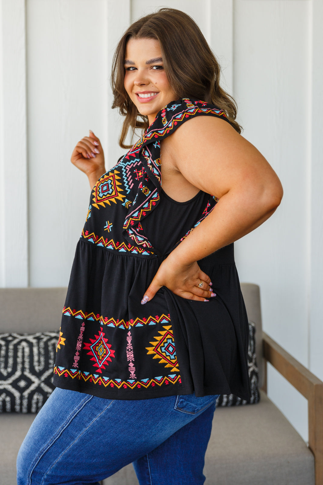 Brand Collab Sophia Embroidered Blouse in Black
