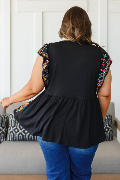 Brand Collab Sophia Embroidered Blouse in Black