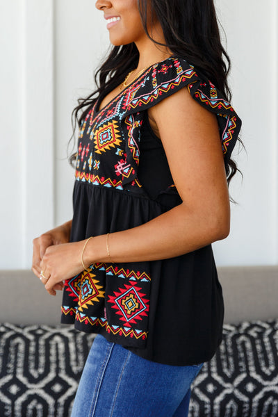 Brand Collab Sophia Embroidered Blouse in Black