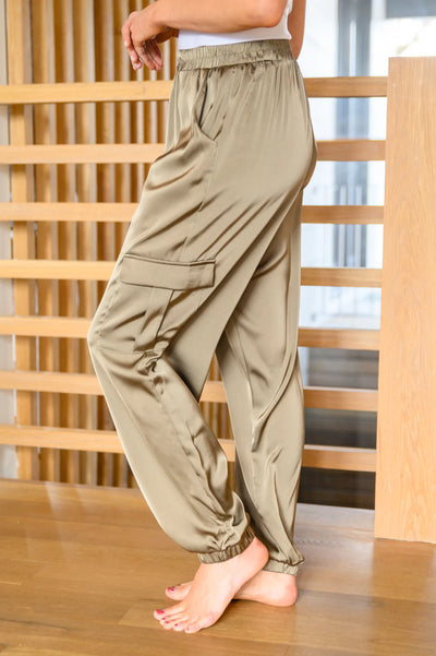 Brand Collab Steal The Night Olive Satin Cargo Joggers