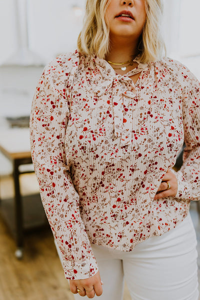 Brand Collab Stella Notched Neck Floral Long Sleeve Blouse