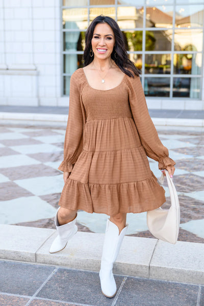 Brand Collab Brand Collab Sweetest Soul Tiered Knee Length Dress In Camel