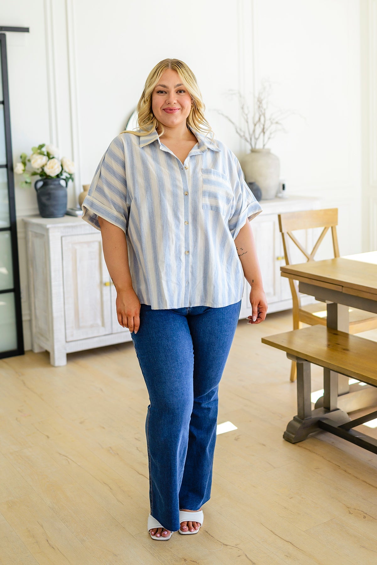 Brand Collab Tailored to Relax Striped Button Down