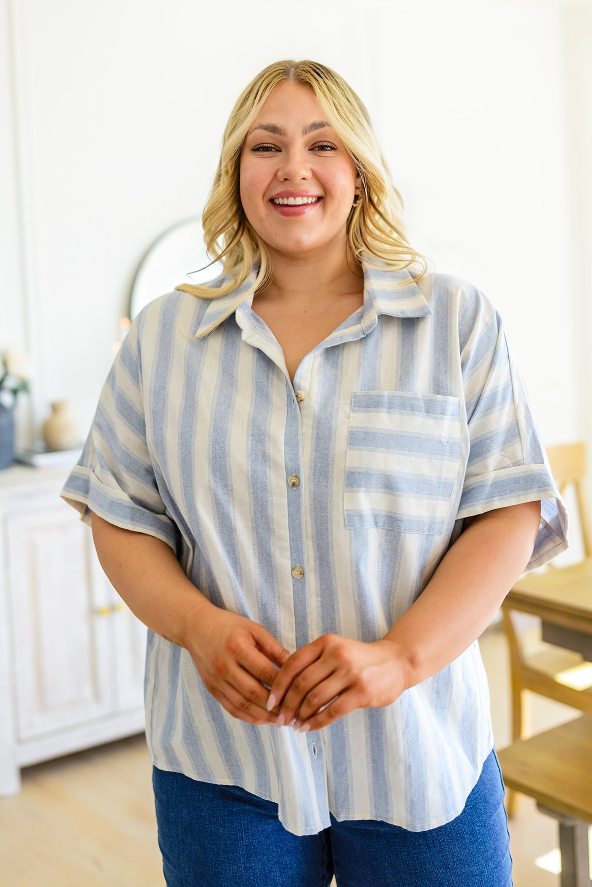Brand Collab Tailored to Relax Striped Button Down