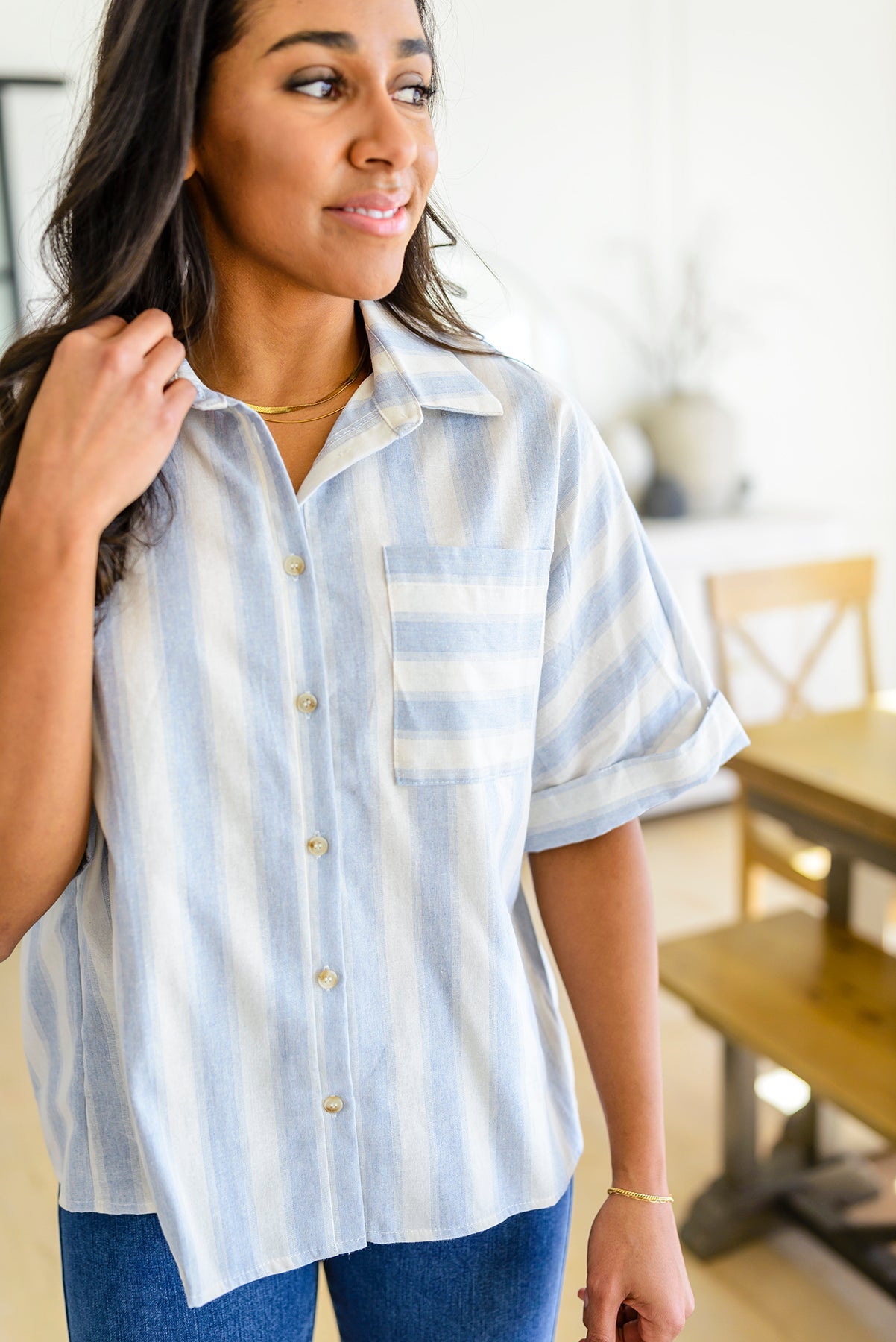 Brand Collab Tailored to Relax Striped Button Down