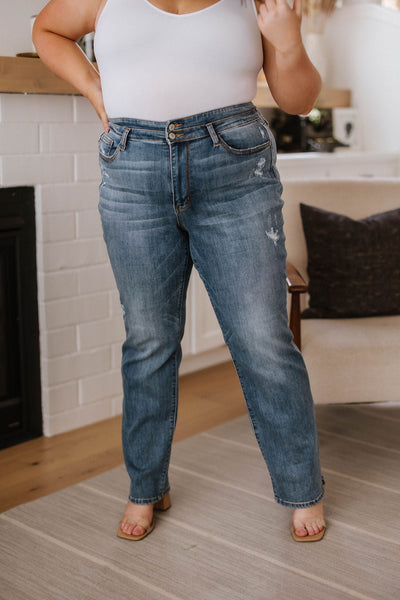 Brand Collab Tandy High Waist Slit Hem Straight Jeans