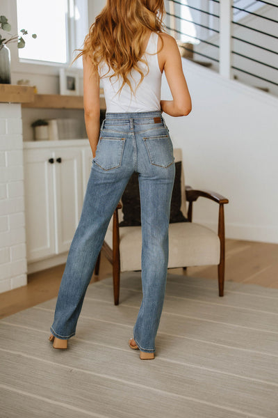 Brand Collab Tandy High Waist Slit Hem Straight Jeans